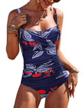 One Piece Swimsuit Ruched Tummy Control Vintage Retro Push Up