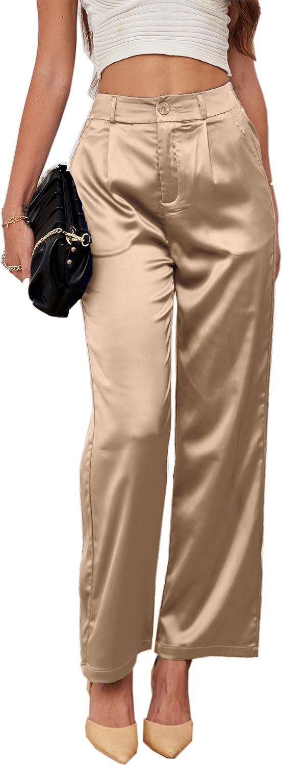 Women's Wide Leg Satin Casual Dress Nightout Pants for Parties