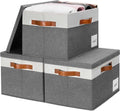 Grey Fabric Storage Bins with Lids 3 Pack - Large 15x11x9.6 in