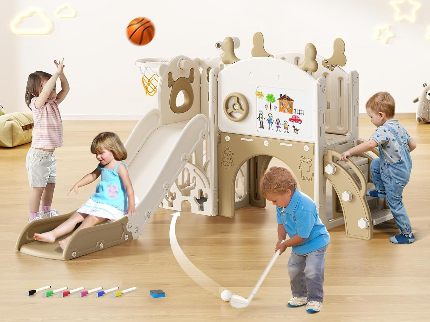 Toddler Slide Playset with 10 Activities for Indoor and Outdoor Fun