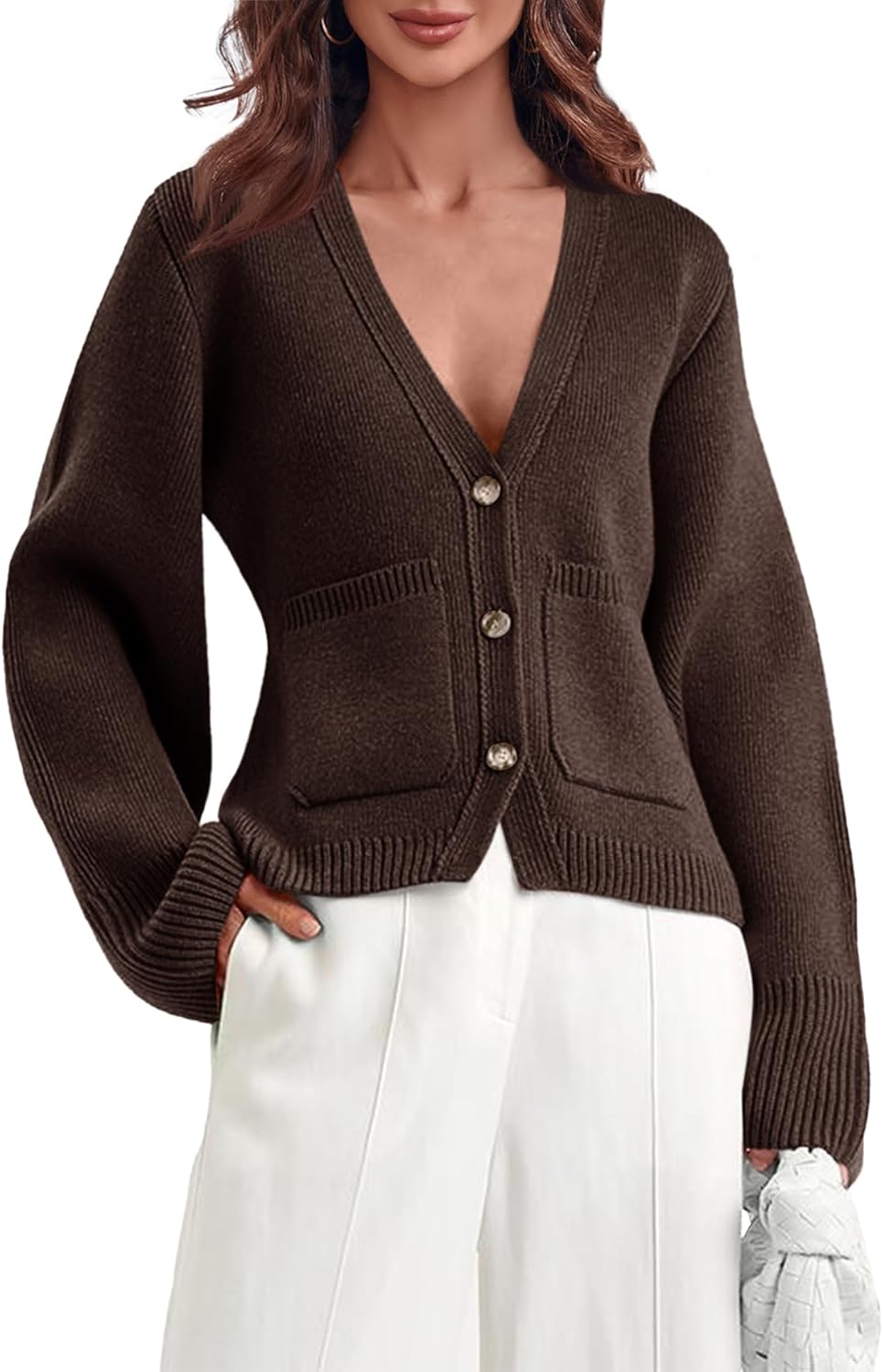 Saodimallsu Womens Deep V Neck Cardigan Sweaters for Fall