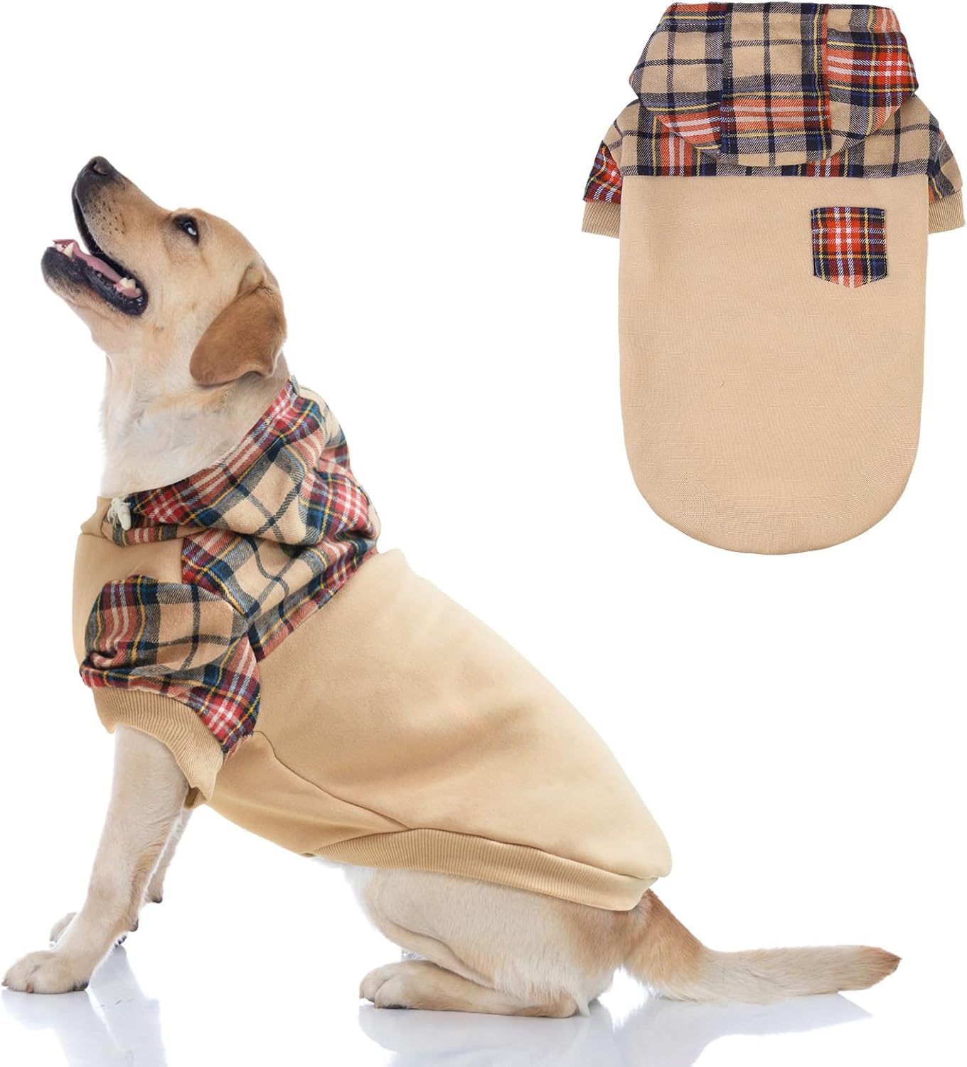 Cozy Plaid Dog Hoodie with Leash Hole, K9meme!