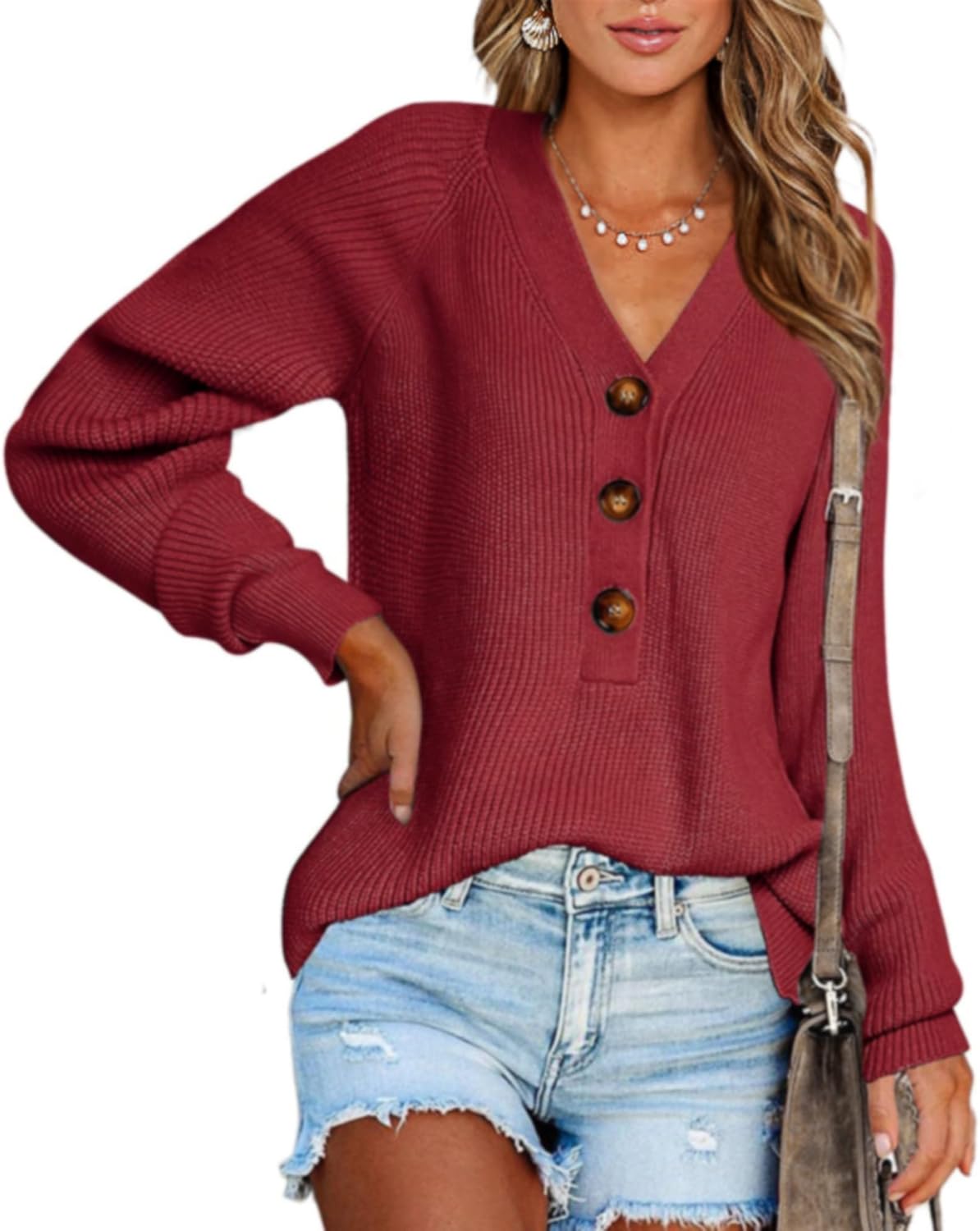 BTFBM Women Long Sleeve V Neck Button Down Sweater for 2023