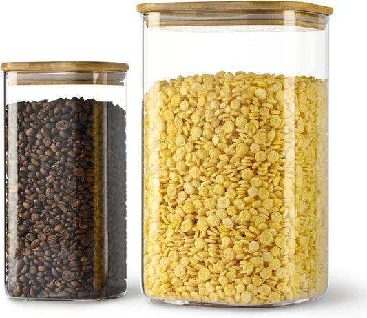 Airtight Glass Square Storage Canister Set for Kitchen Use