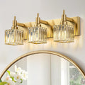 Gold Bathroom Vanity Lights - 3 Light Crystal Wall Fixture 19.7in