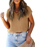 Womens Cropped Sweater Vest Cap Sleeve Crew Neck - Lightweight Knit up