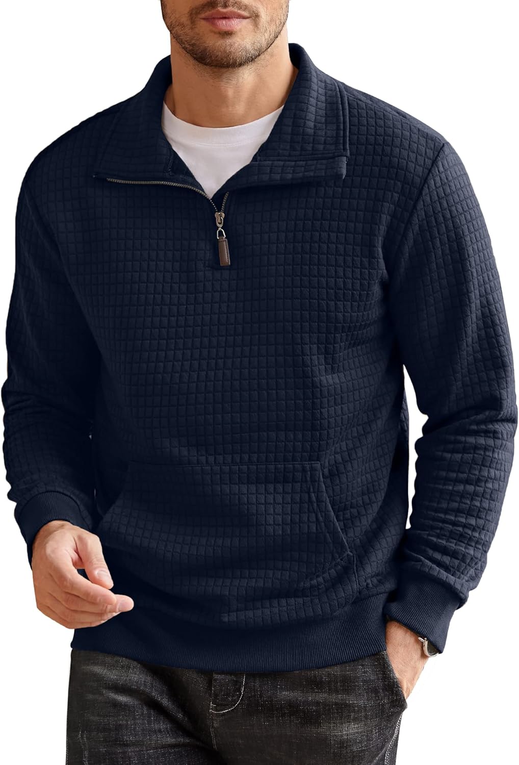 COOFANDY Quarter Zip Waffle Sweatshirt for Stylish Men