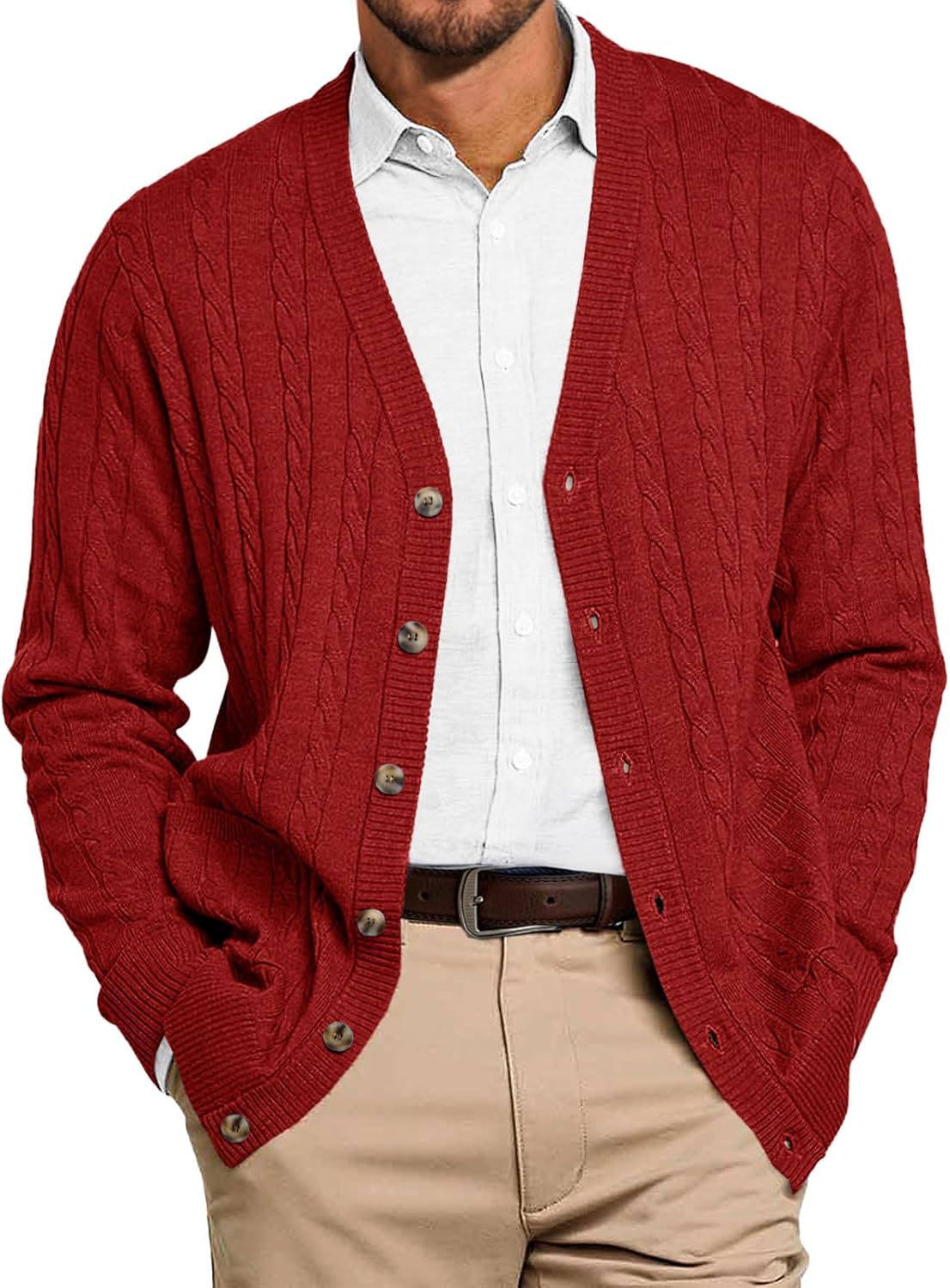 Runcati Mens Cable Knit Cardigan Sweater for Stylish Comfort