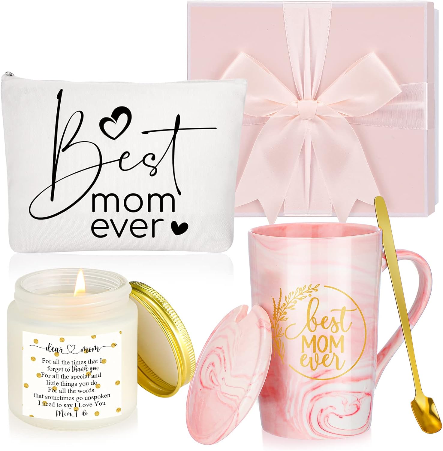 Best Mom Ever Gift Set: Mug, Candle, Makeup Bag