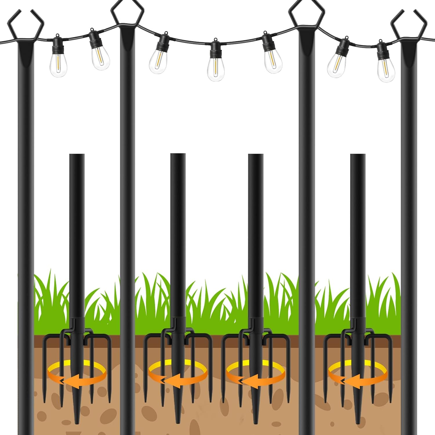 10ft Outdoor String Light Poles for Decks and Gardens