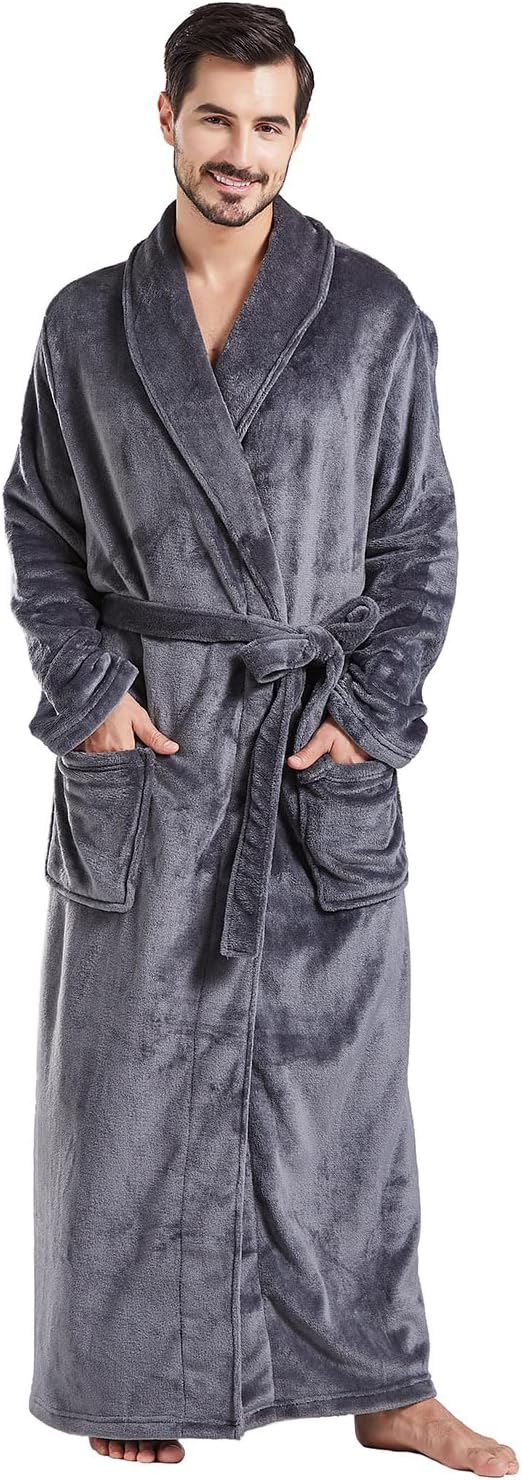 Fleece Long Robe for Men - Plush Big and Tall Bathrobe Comfort