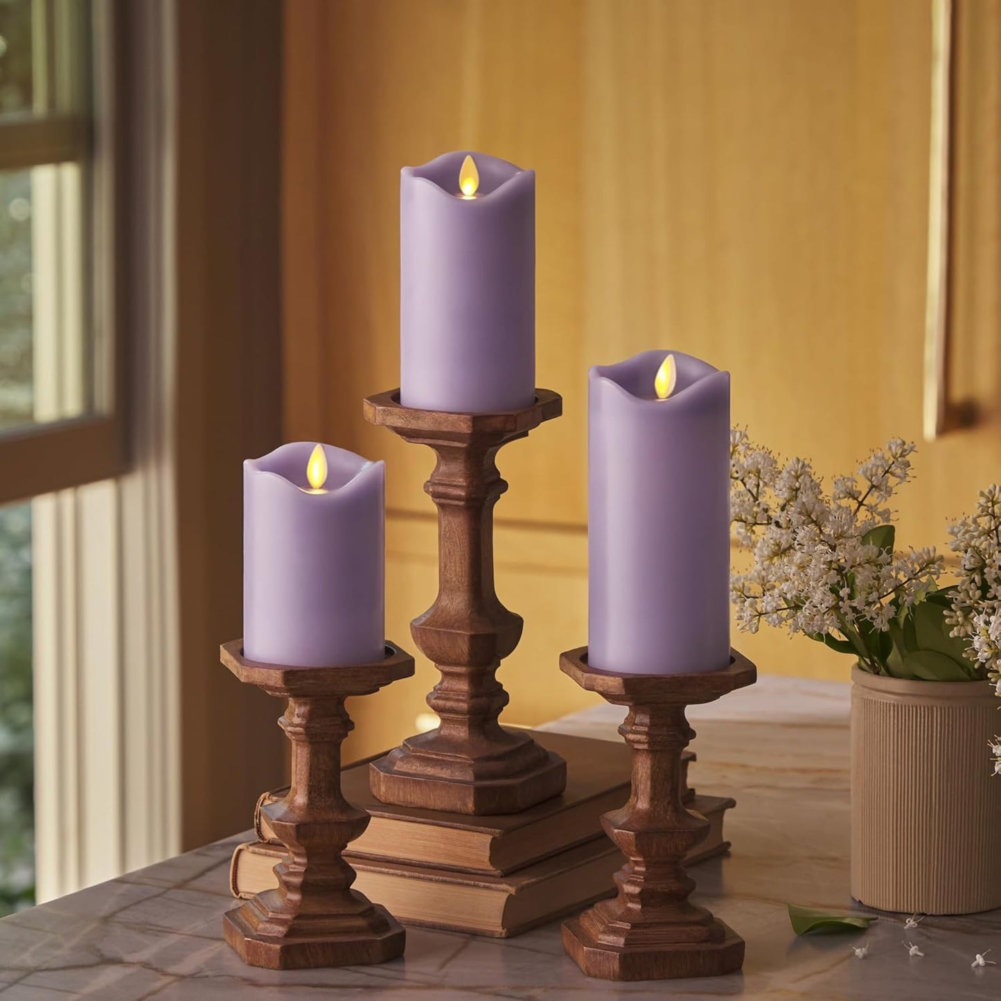 Flameless LED Battery Operated Flickering Pillar Candles Set