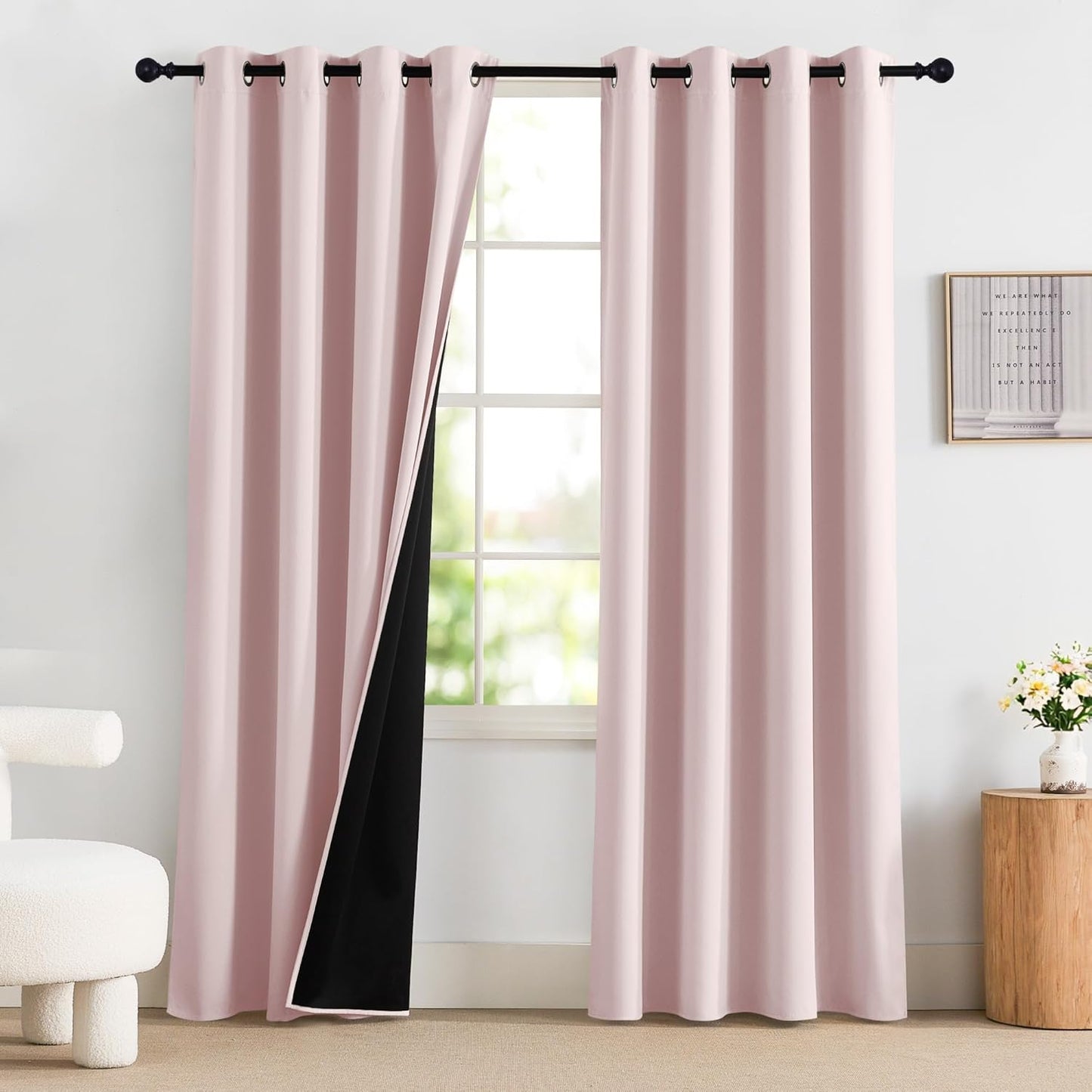 NICETOWN Pink Blackout Curtains for Girls Bedroom, 84 in Long