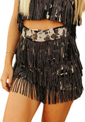 Womens Sparkle Rhinestone Fringe Short Mini Skirt - Adjustable Belt
