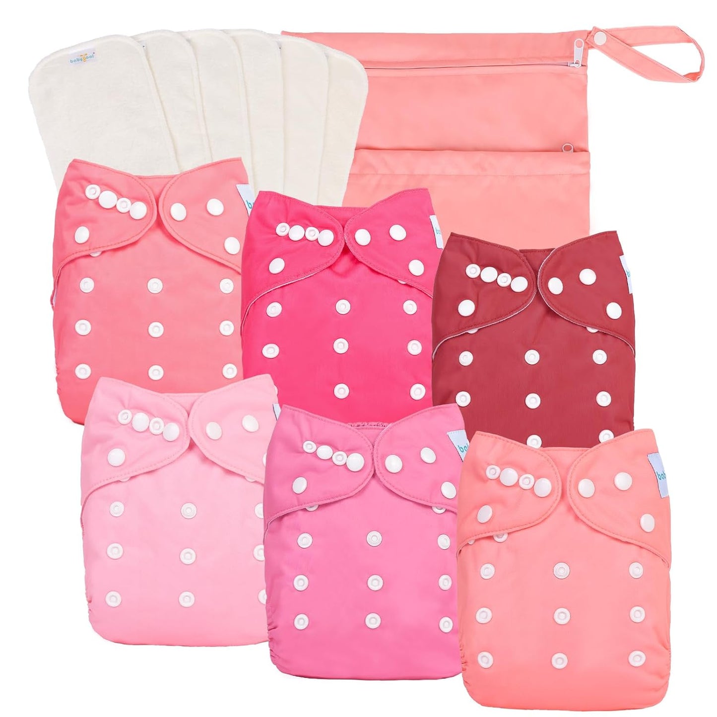 babygoal Baby Girl Cloth Diapers 6 Pack with Inserts and Wet Bag
