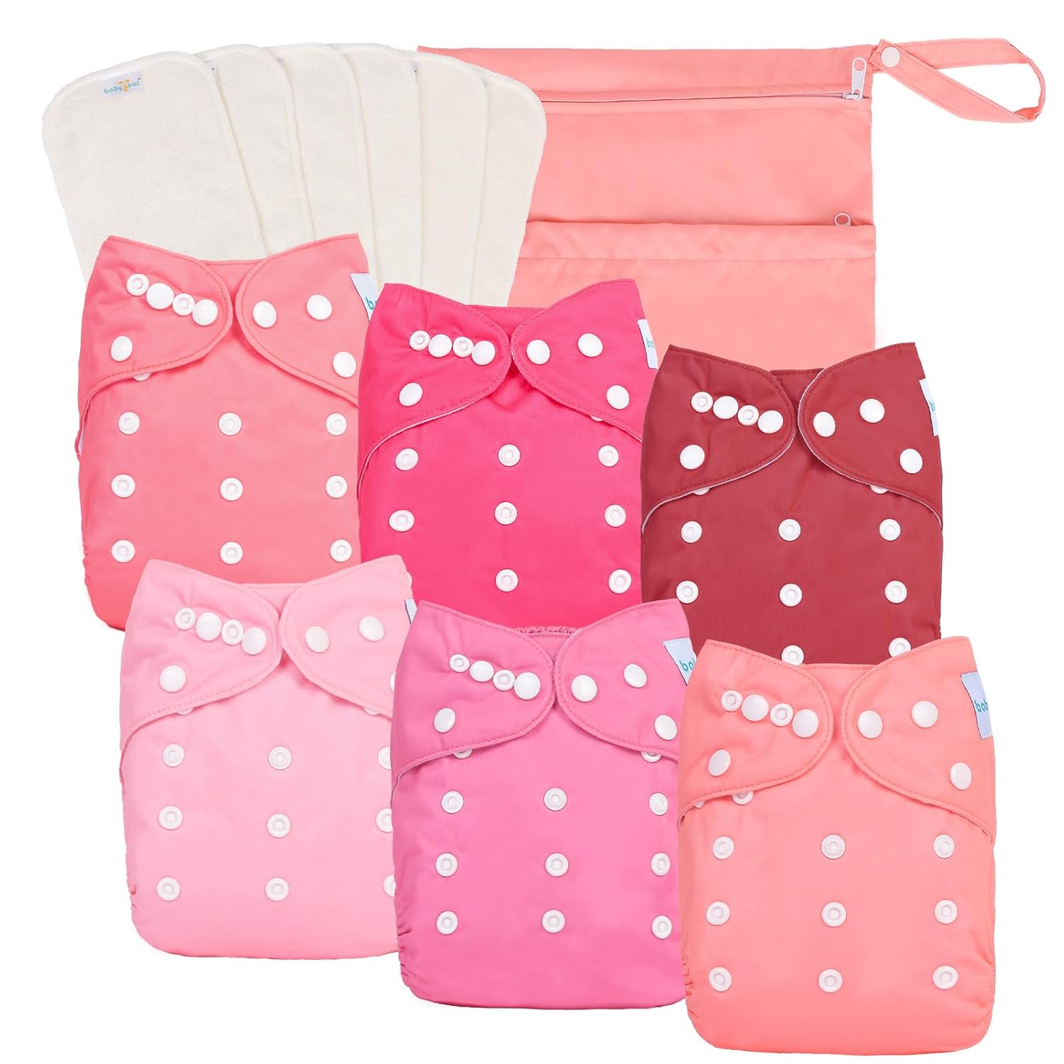babygoal Baby Girl Cloth Diapers 6 Pack with Inserts and Wet Bag