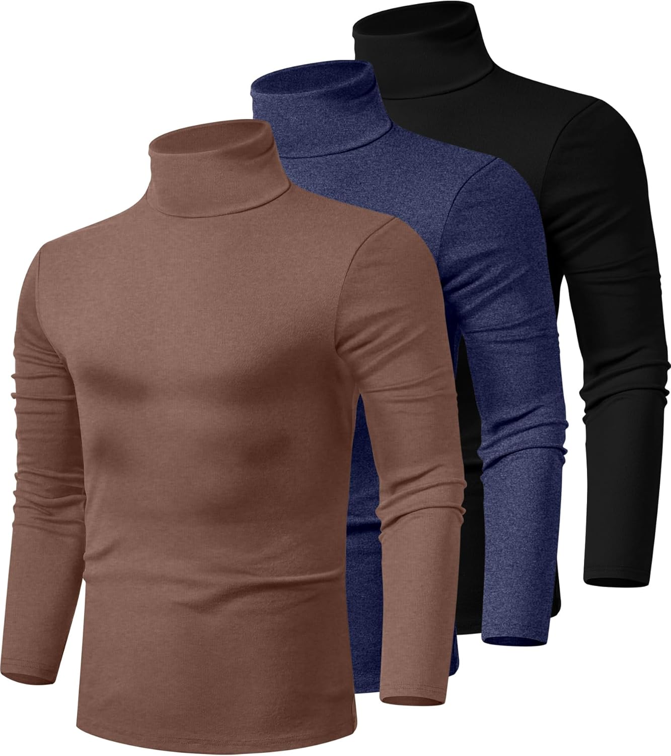 Men's Turtleneck Shirts 3 Pack - Comfortable Cotton Pullover