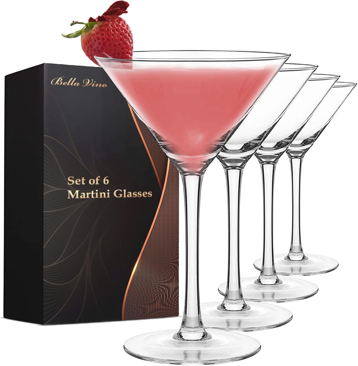 Set of 6 Tall Martini Glasses for Elegant Cocktail Serving