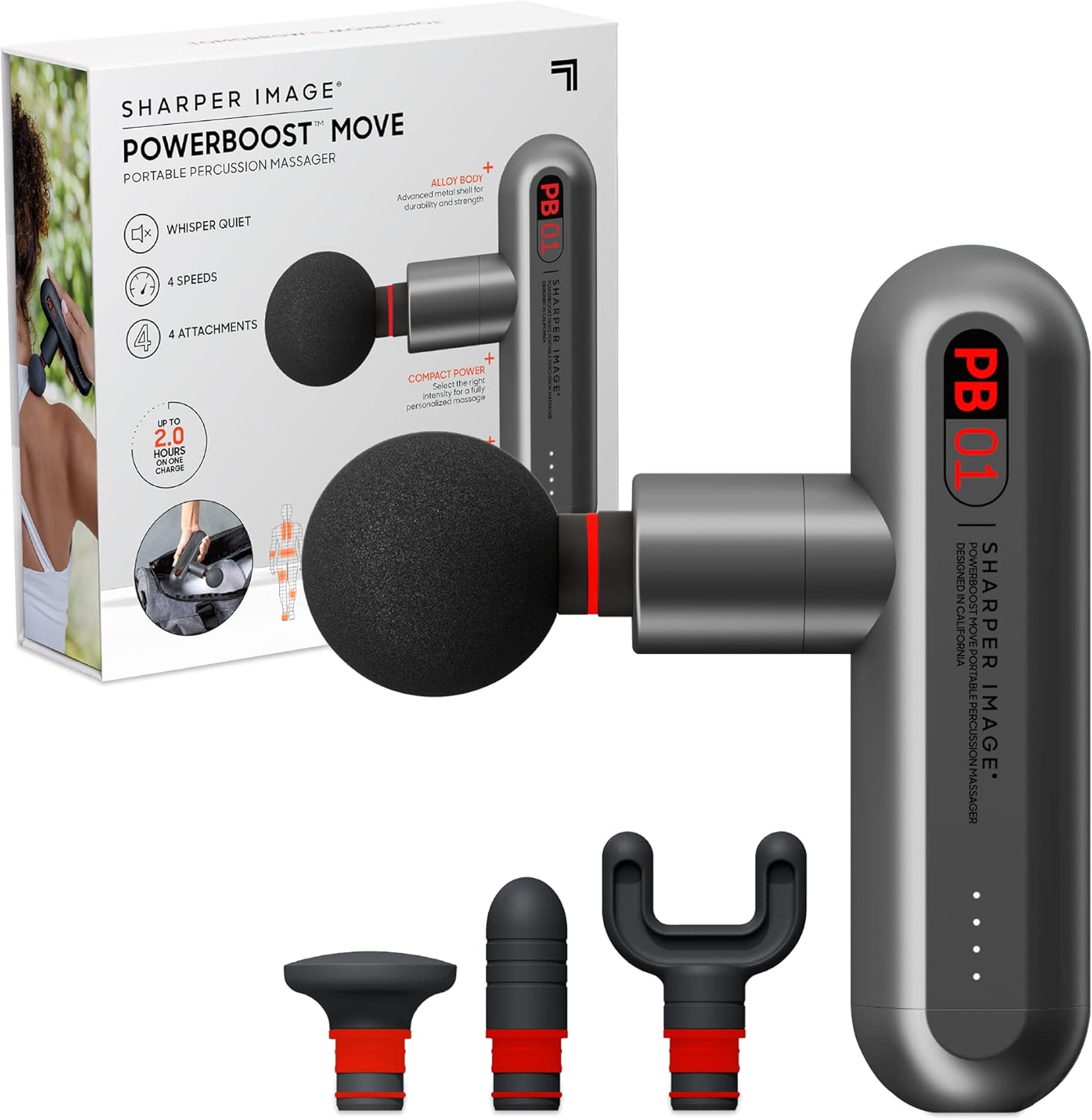 Sharper Image Powerboost Move Massage Gun for Deep Tissue Relief