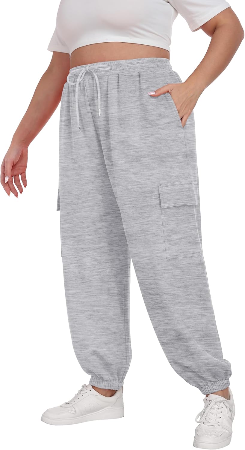 Plus Size Cargo Sweatpants for Women with Adjustable Drawstring