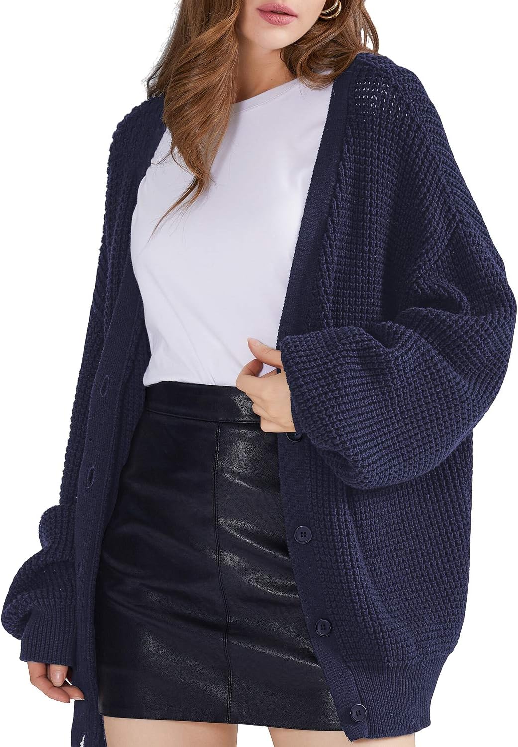 QUALFORT Cardigan Sweaters for Women - 100% Cotton Oversized Knit