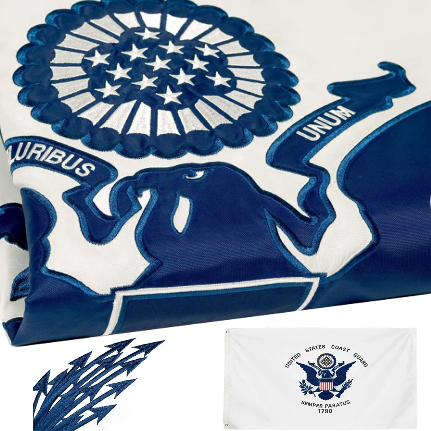 Embroidered USCG 3x5 Coast Guard Flag by WDGG - Durable