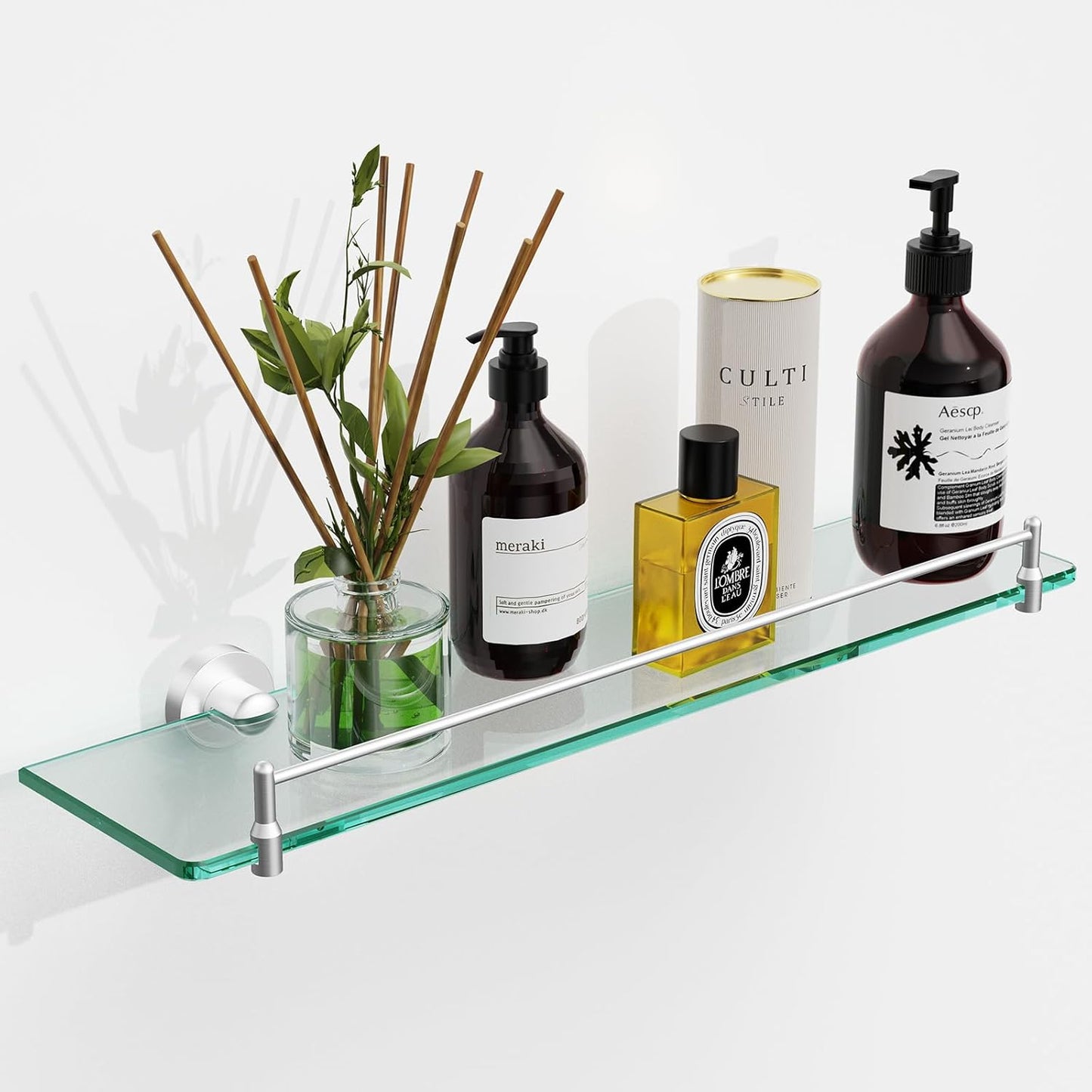 20 Inches Glass Shelves for Bathroom with Brushed Nickel Finish
