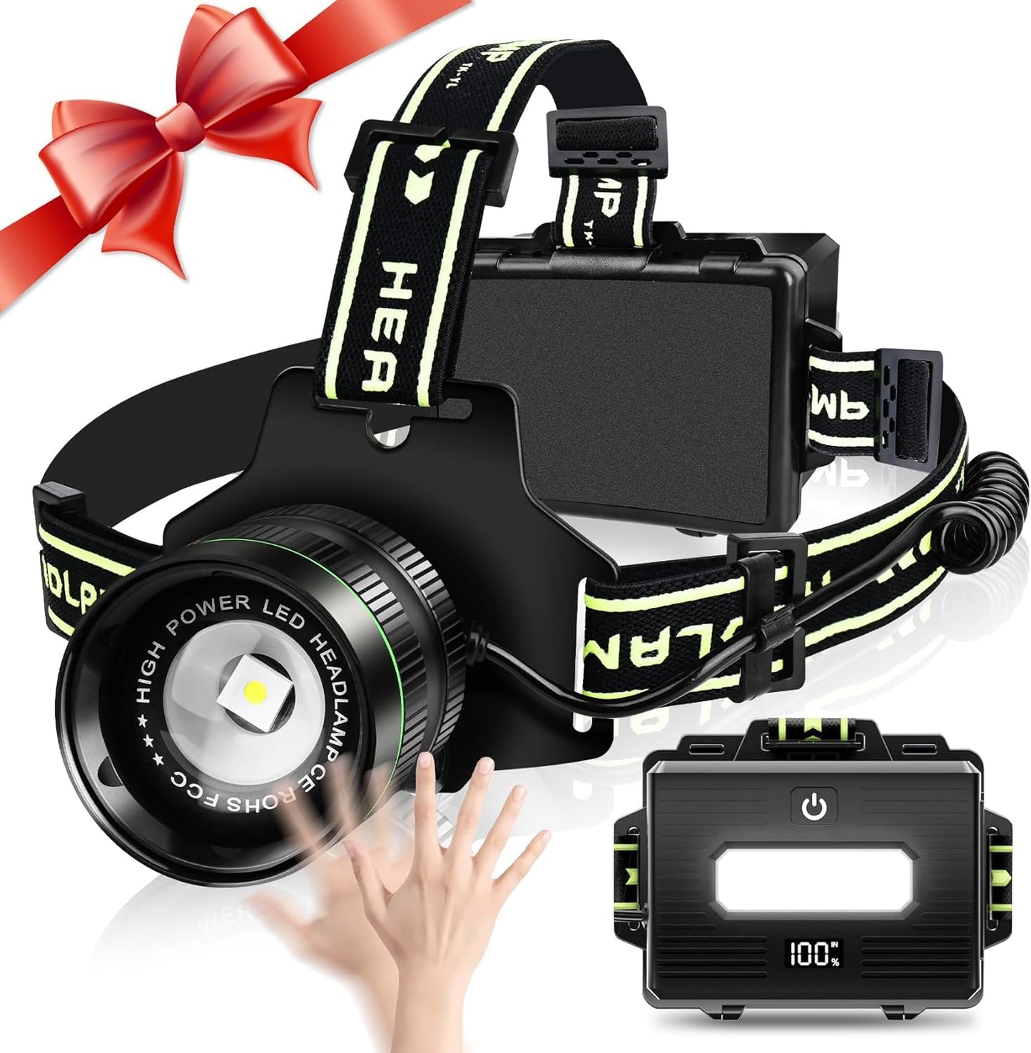 100000 Lumens Rechargeable Headlamp: Motion Sensor, Zoom, Waterproof - Northlet