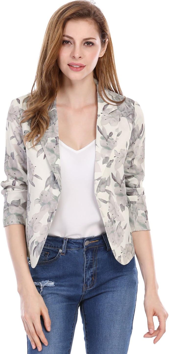 Allegra K Women's Open Front Crop Suit Blazer for Summer Style