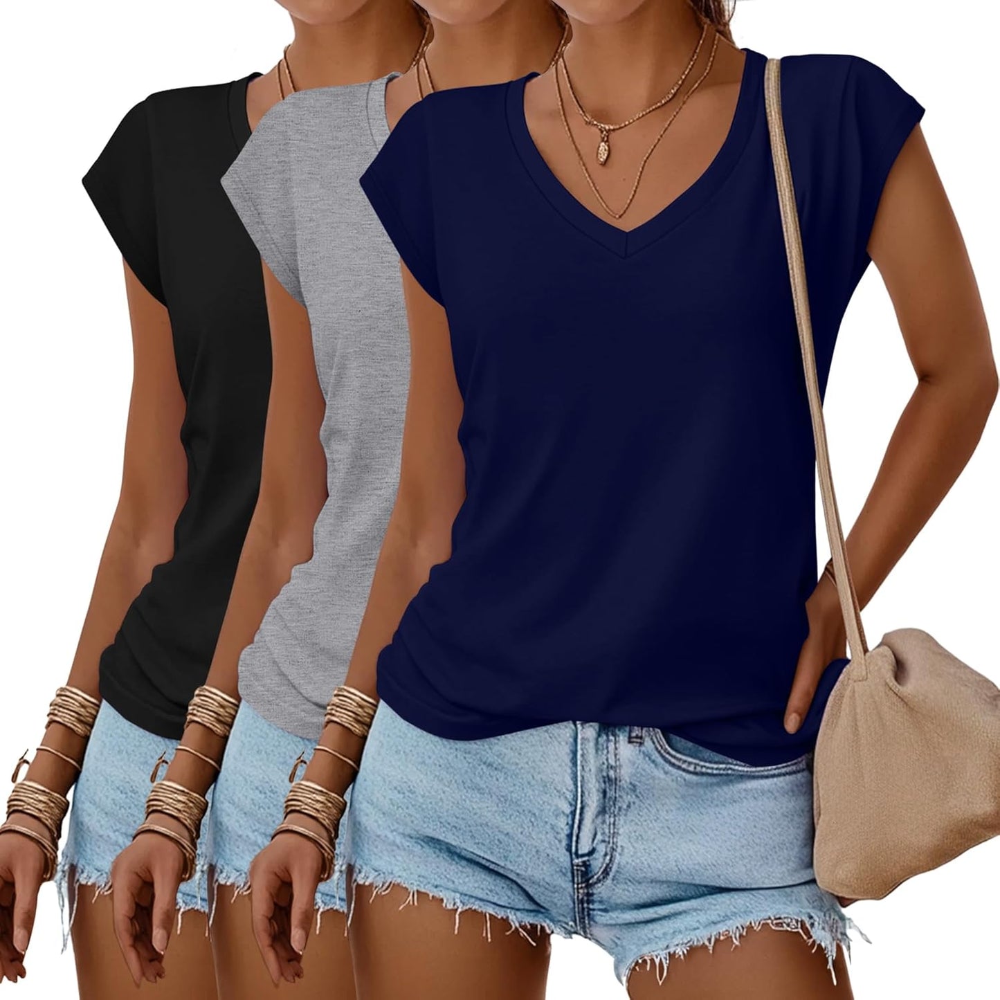 Huukeay 3 Pack Womens V Neck T Shirts for Summer Style