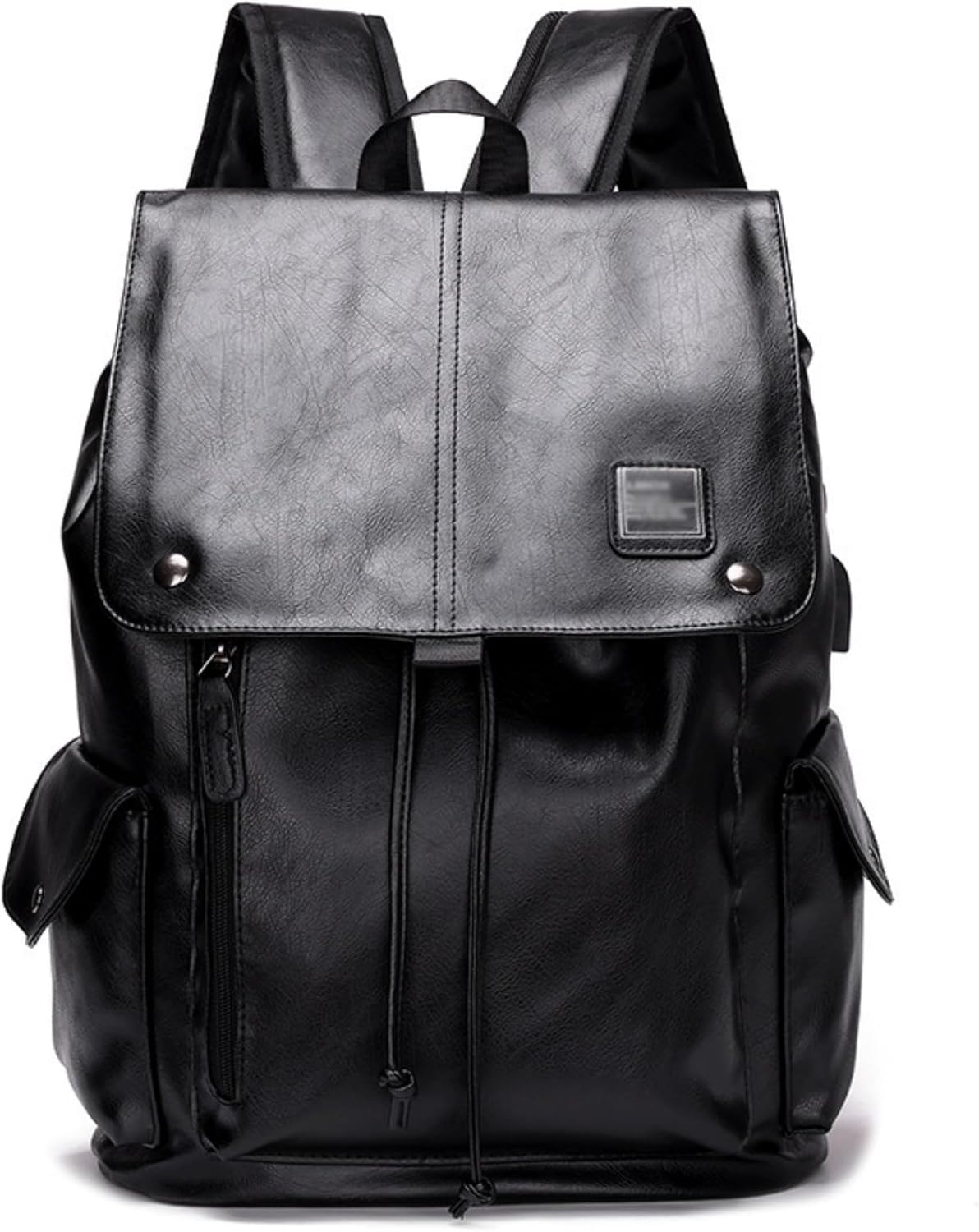 ROSTNK Leather Backpack for Men Black Large Capacity Travel Bag