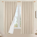 LAMIT 100% Blackout Linen Curtains 63 in - Full Room Darkening Panels