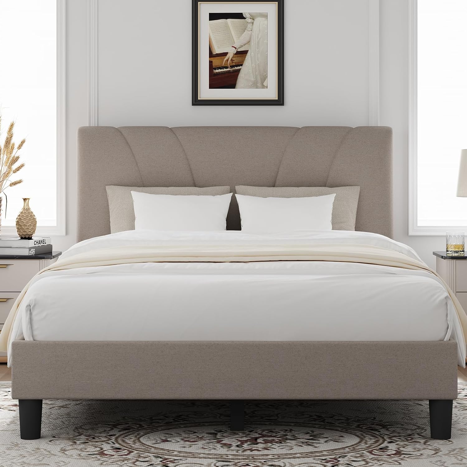 Novilla King Size Bed Frame with Adjustable Headboard