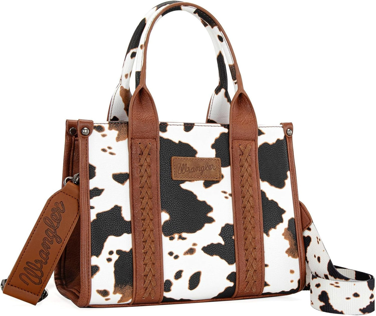 Wrangler Tote Bag for Women with Western Cow Print Design