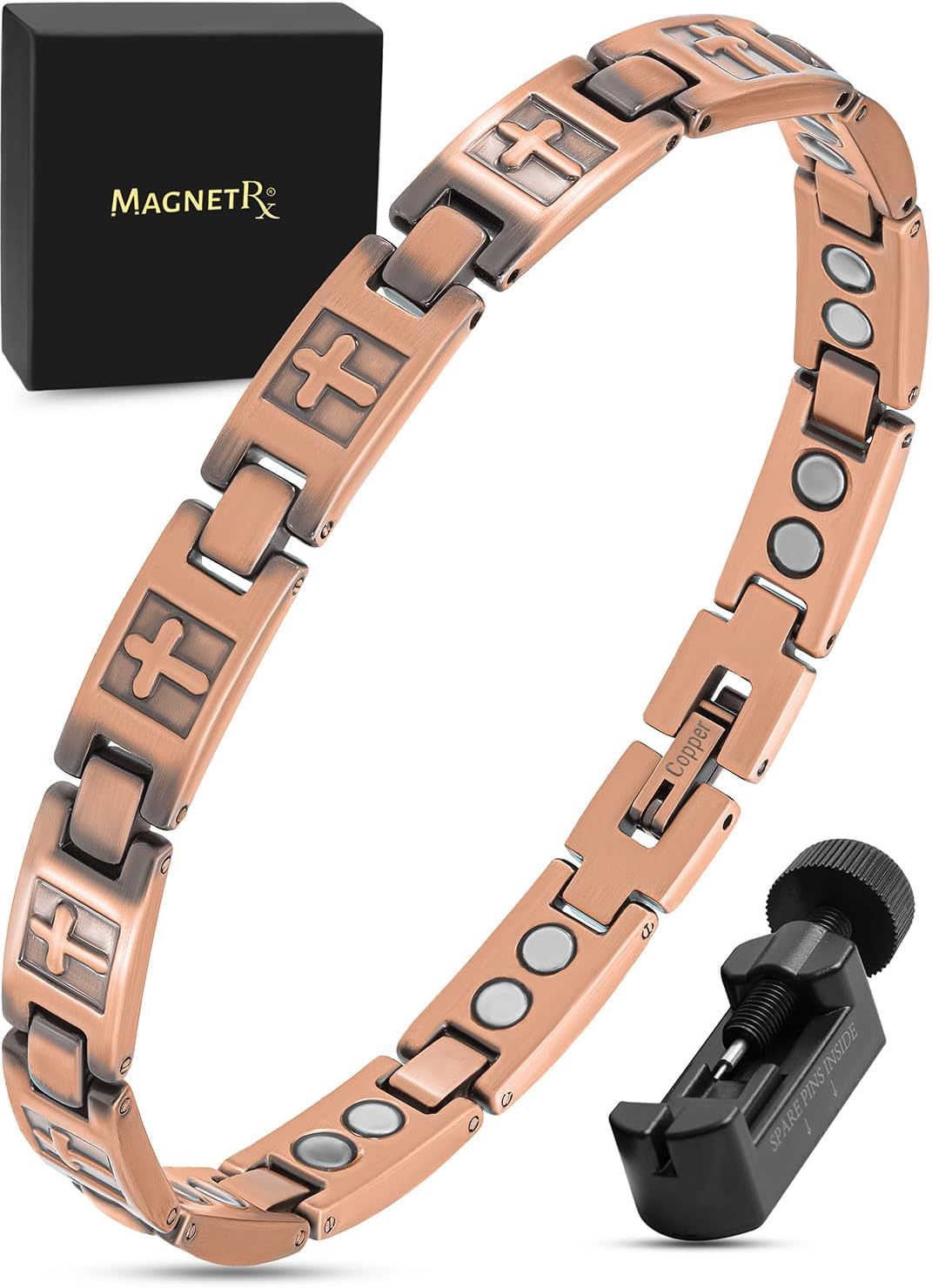 MagnetRX Copper Cross Bracelets for Women - Adjustable Style
