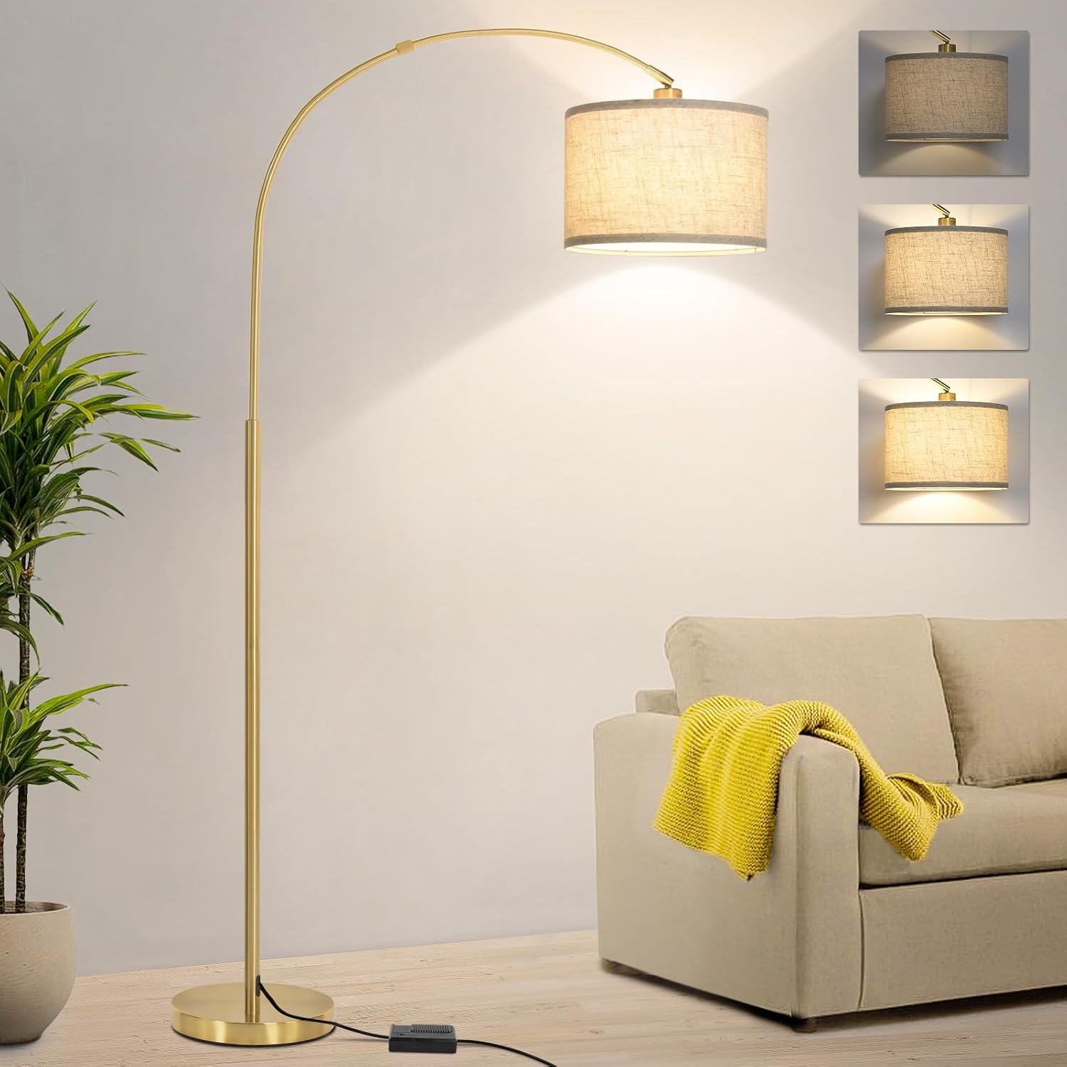 Gold Arc Floor Lamp with Dimmable Function for Any Room