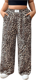 Women's Letter Leopard Print Straight Leg Pants - Casual Everyday