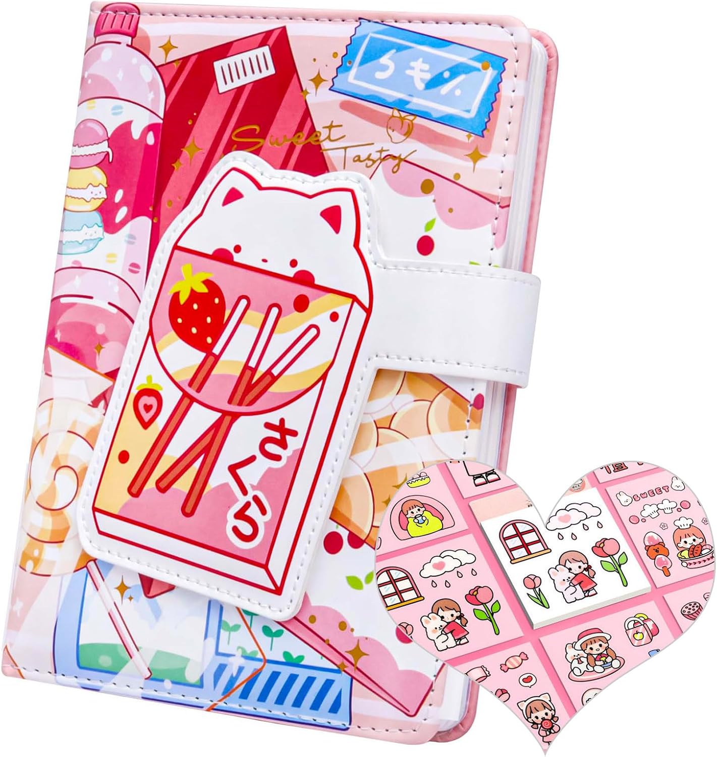 Pink Food Journal with Mood Tracker and Stickers