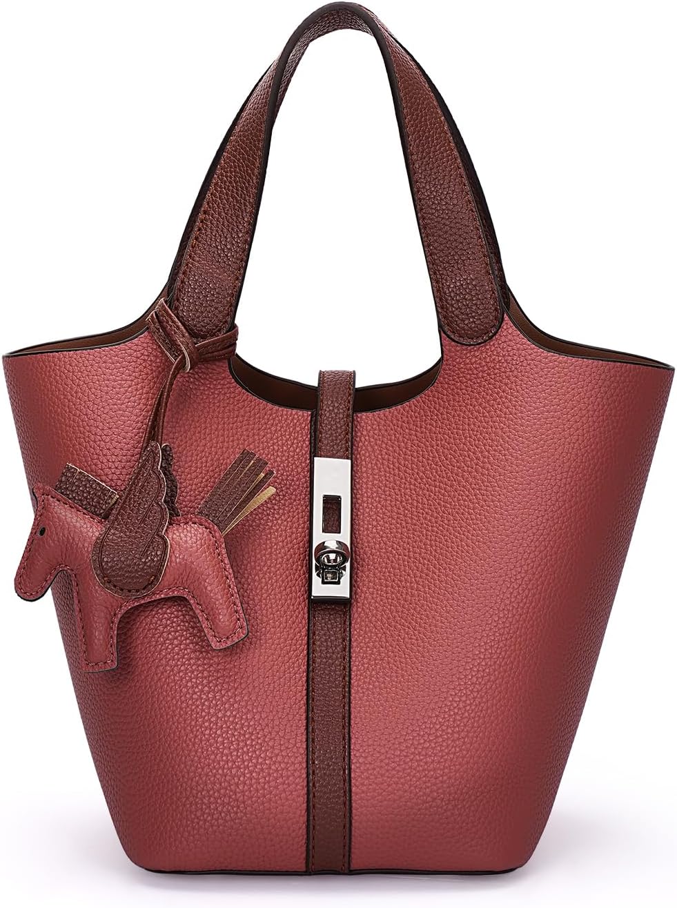 Vegan Leather Bucket Tote Bag for Women with Detachable Purse
