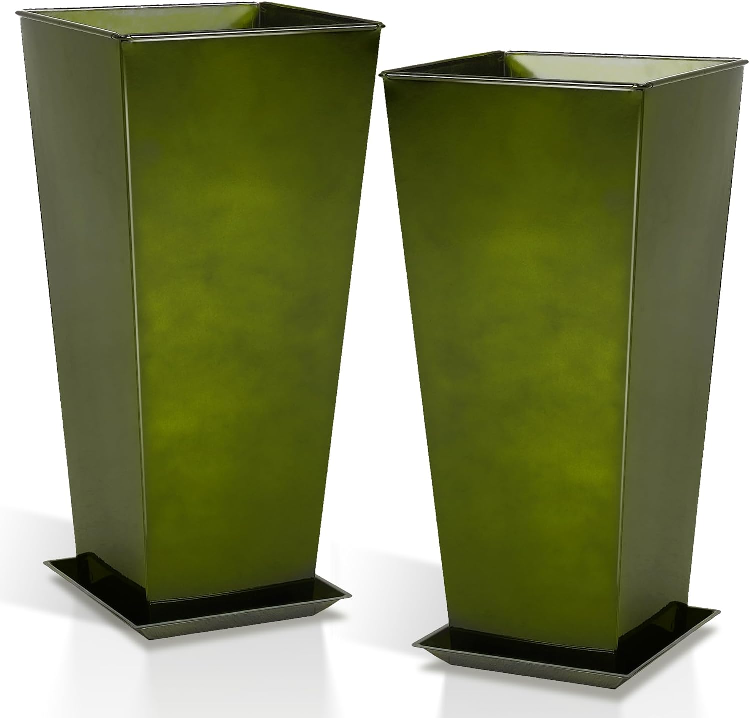 28in Large Metal Glazed Planter Set of 2 for Indoor & Outdoor