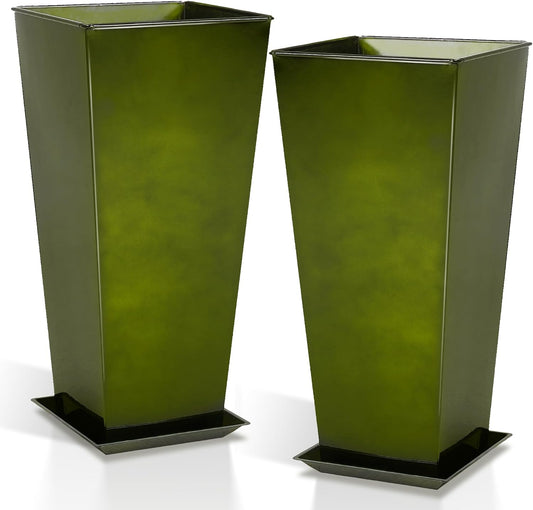 28in Large Metal Glazed Planter Set of 2 for Indoor & Outdoor