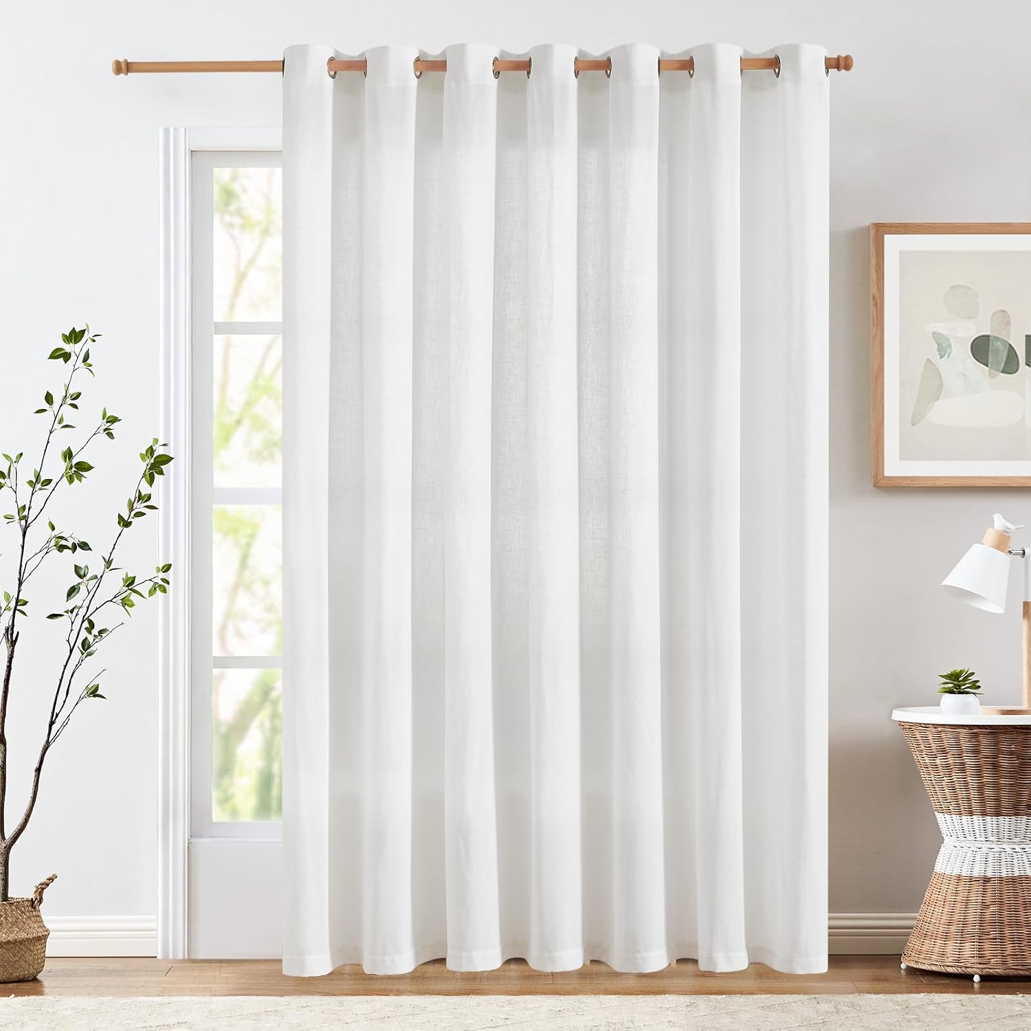 jinchan Linen White Curtain Extra Wide for Large Windows