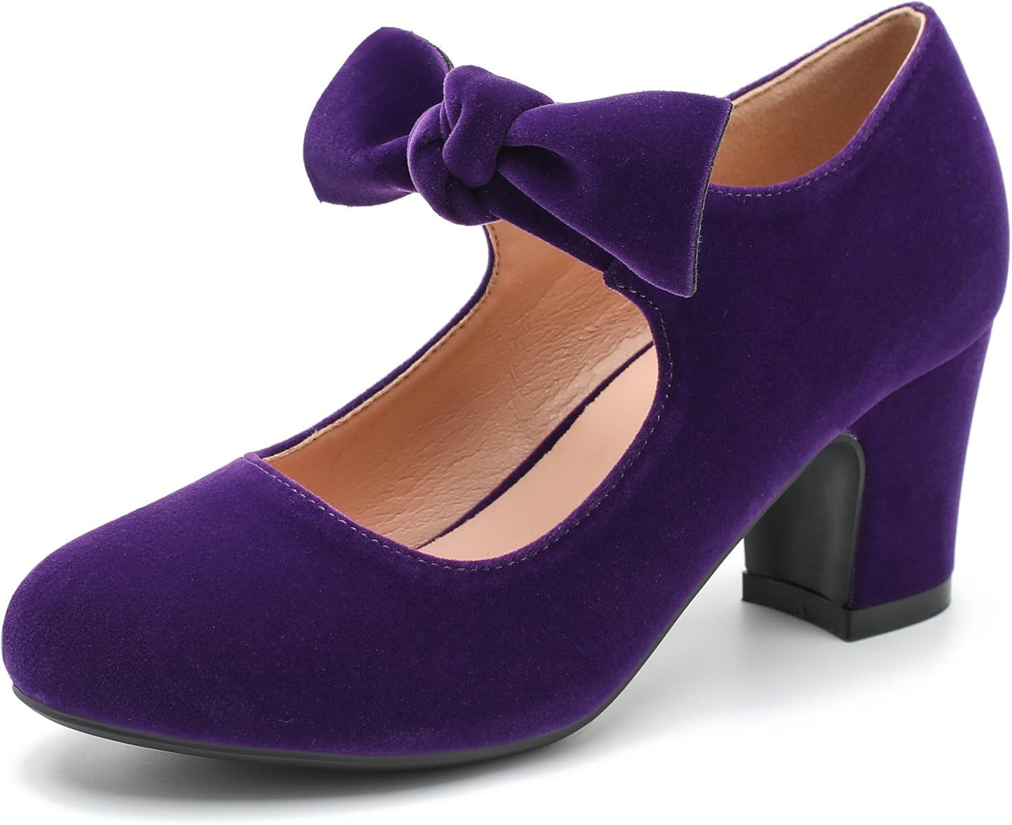 Women's Bow Mary Jane Low Block Heels for Weddings and Parties