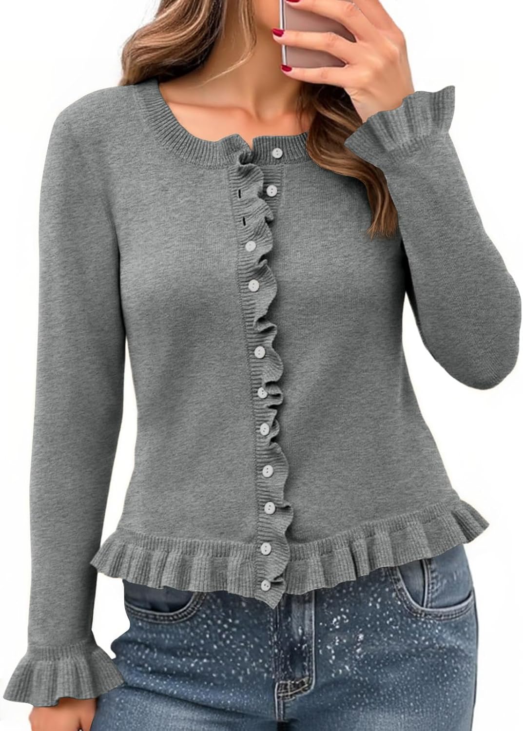Saodimallsu Womens Ruffle Cardigan Sweaters for Chic Style