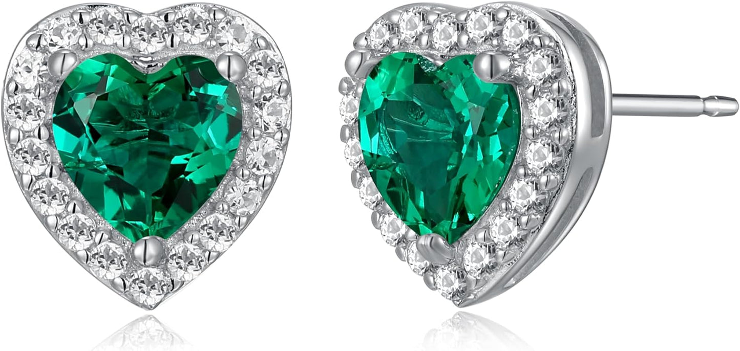 Classic Sterling Silver Halo Heart Stud Earrings with Sapphire