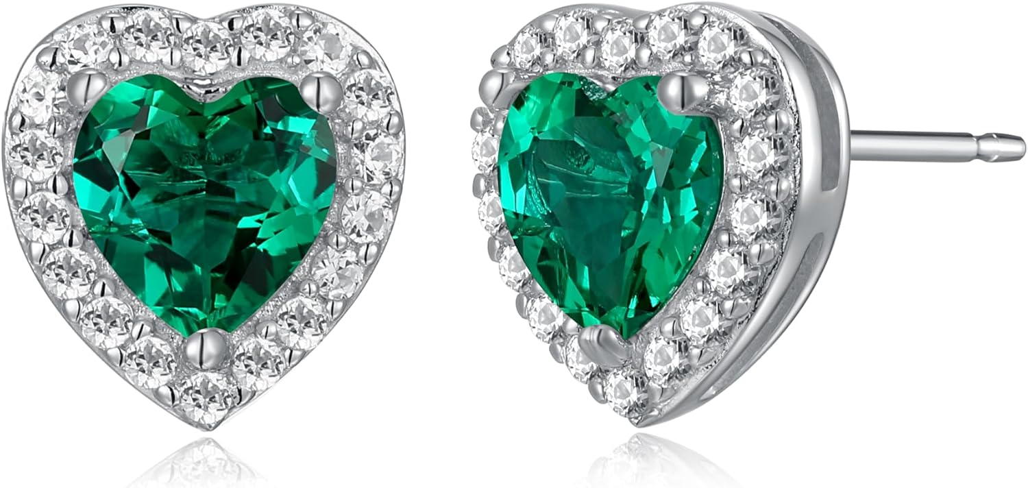 Classic Sterling Silver Halo Heart Stud Earrings with Sapphire