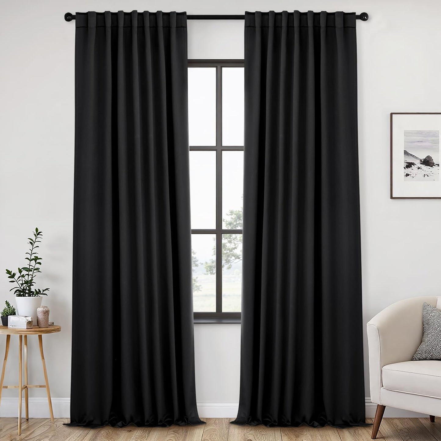 Back Tab Blackout Curtains for Bedroom Living Room 120 Inches
