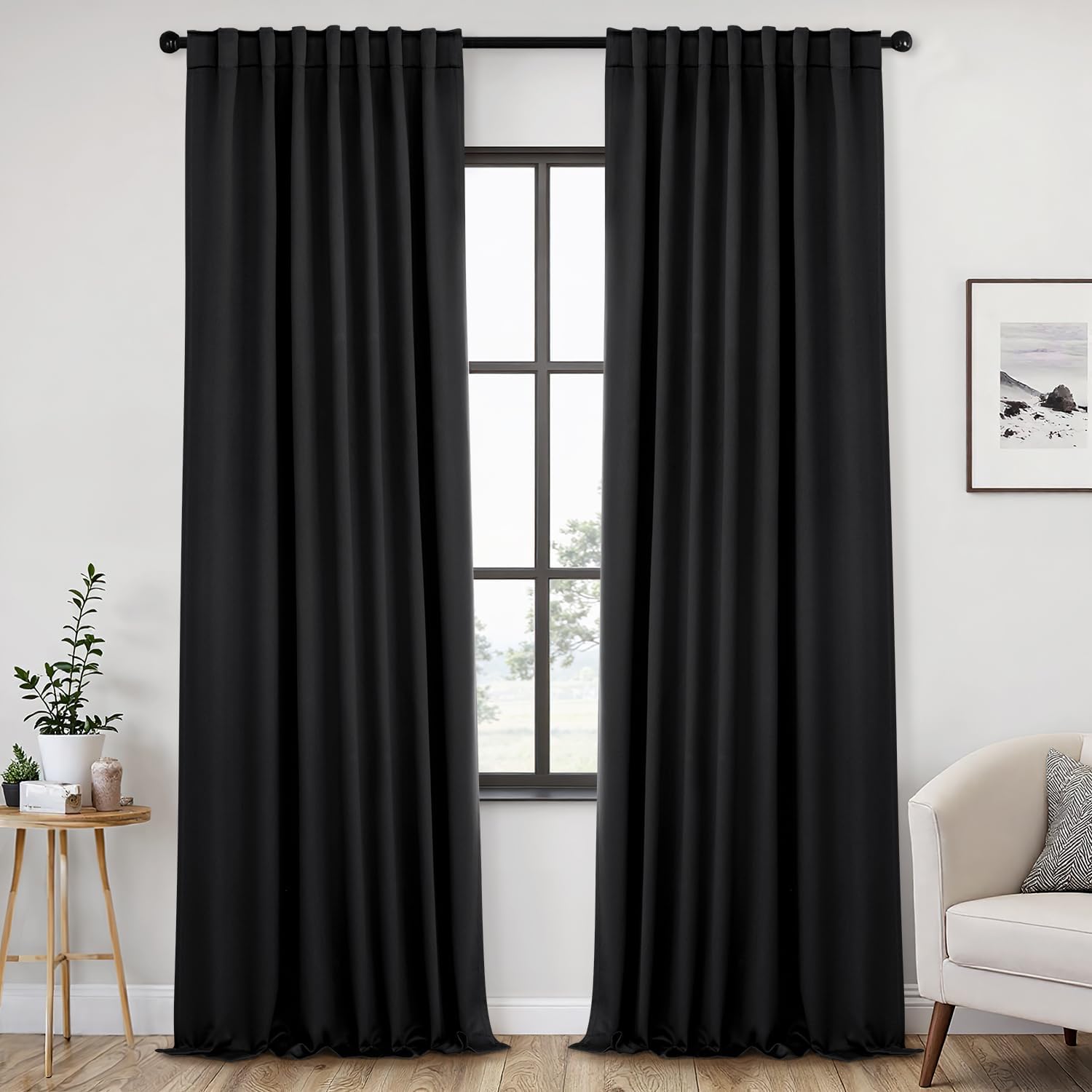 Back Tab Blackout Curtains for Bedroom Living Room 120 Inches