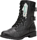 Vepose Women's Combat Boots Low Heel Mid Calf with Side Pocket
