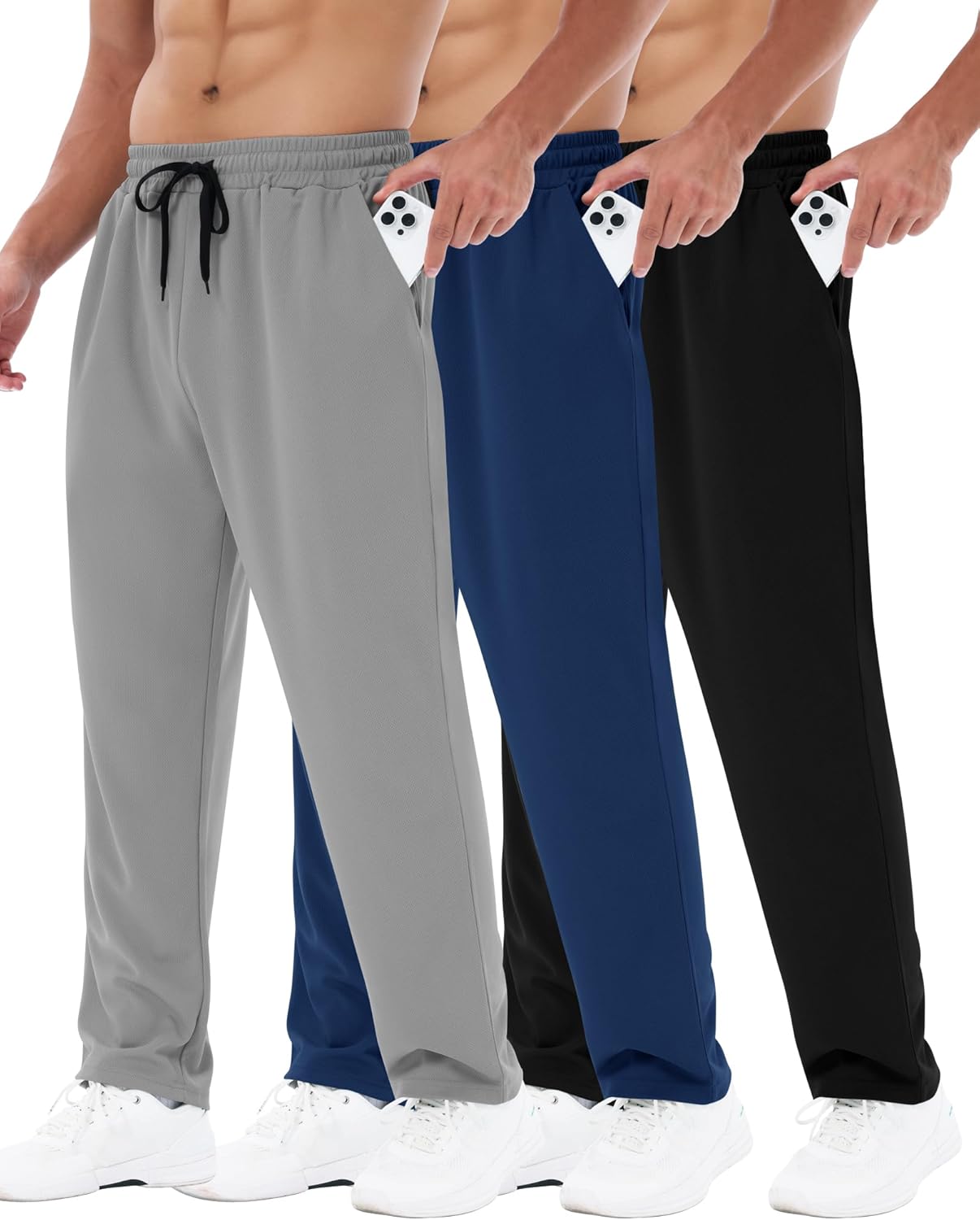 3 Pack Mens Sweatpants with Pockets for Gym and Casual Wear